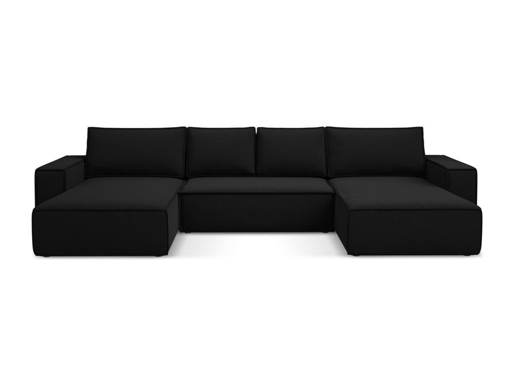 Canapé d'angle panoramique convertible en velours - noir - Calmetop 15207NUFP