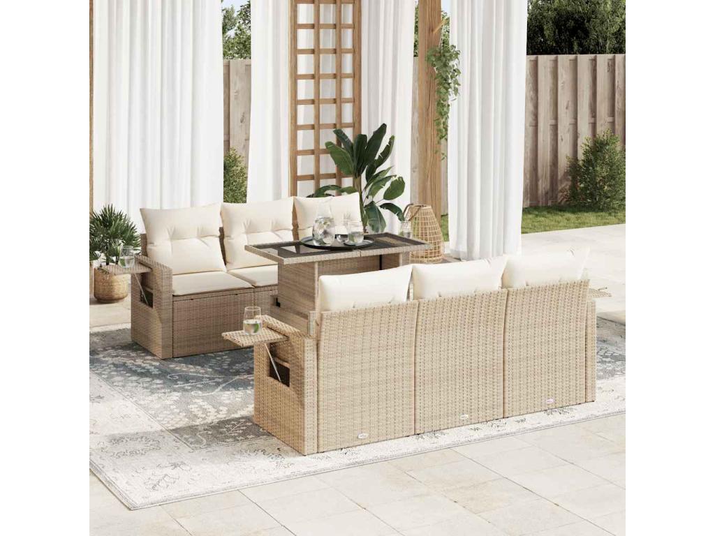 Salon de jardin avec coussins 7 pièces beige résine tressée 57019NHMB