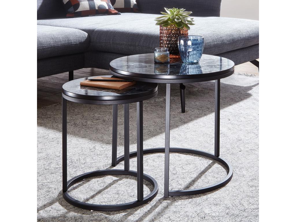 Table d'appoint Lot de 2 Effet Marbre Table Basse de Salon Ronde Moderne 03054ALQH
