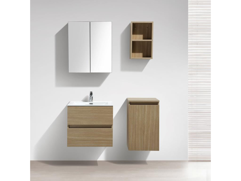 Meuble salle de bain design simple vasque Calmetop largeur 60 cm chêne clair texturé 37223ZYGK