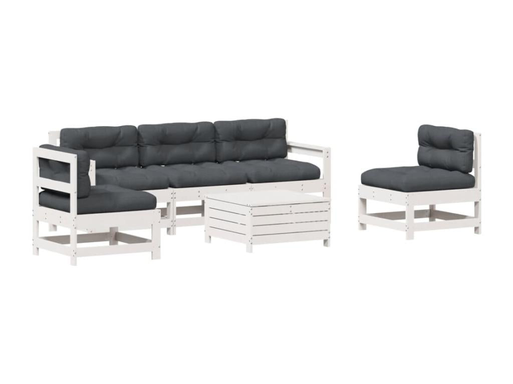 Salon de jardin avec coussins 6 pièces blanc bois de pin massif 69114SBQU