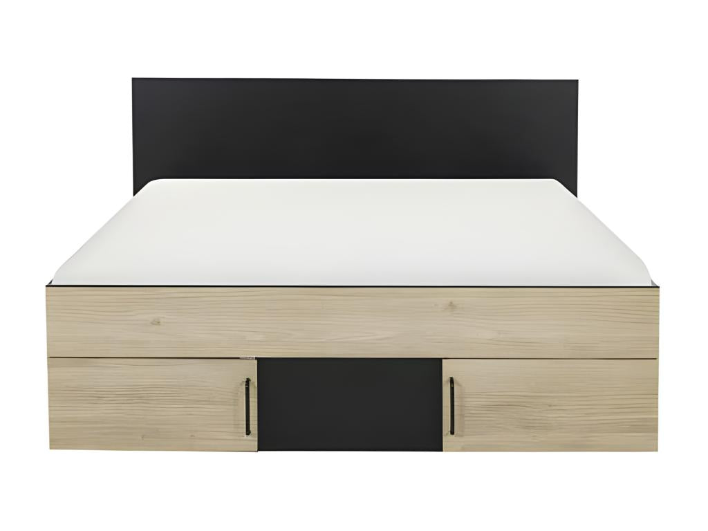 Cadre Tête de lit 140x190 Rangements Chêne/Noir - AMBRE 94499TAFT