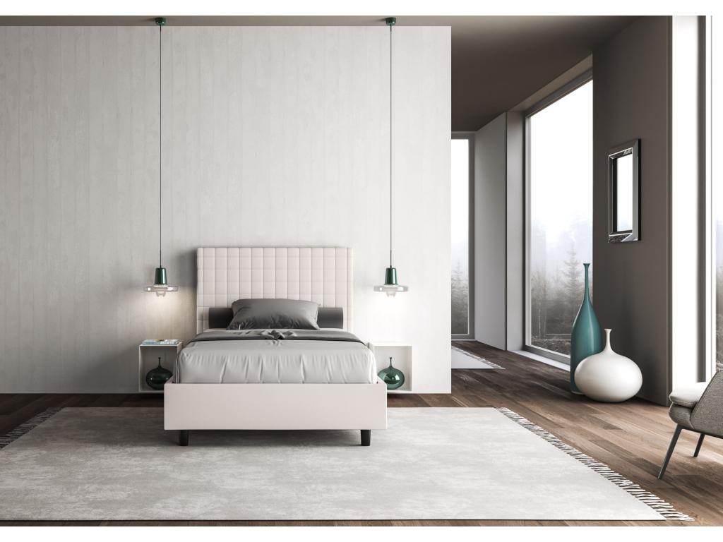 Lit 1 place et demi coffre rembourré 120x210 similicuir blanc Calmetop 92447GUUN