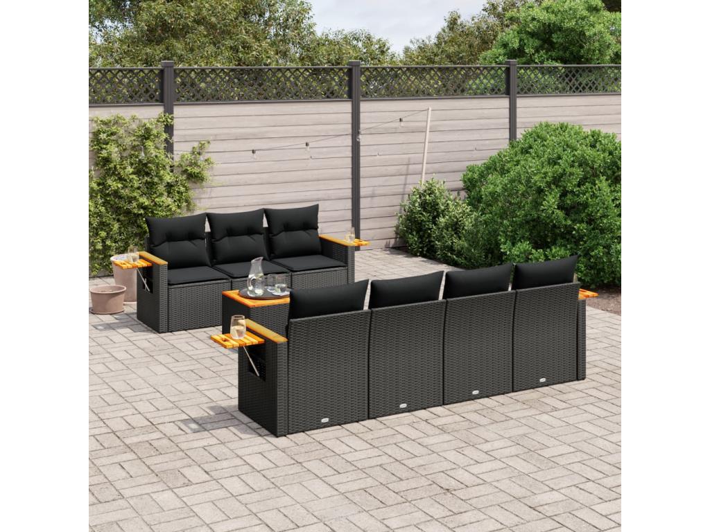 Salon de jardin 8 pièces avec coussins noir résine tressée 52141JHOP
