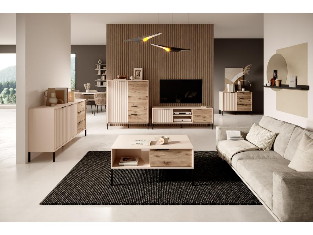Commode Calmetop 2D2SB 104x40x124 Crème / Noir 42789OGTR
