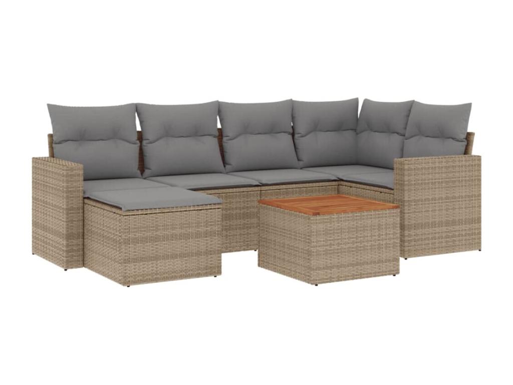 Salon de jardin avec coussins 7 pièces Nidchicshop beige résine tressée 80128TNQZ