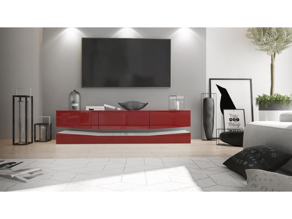 Meuble TV Avec Socle Blanc et bordeaux Haute Brillance 178 x Variable X 39 Cm 00229HKQX