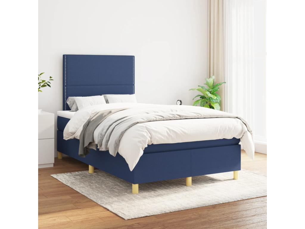 Sommier à Calmetop de lit avec matelas bleu 120x190 tissu 43878VUWR