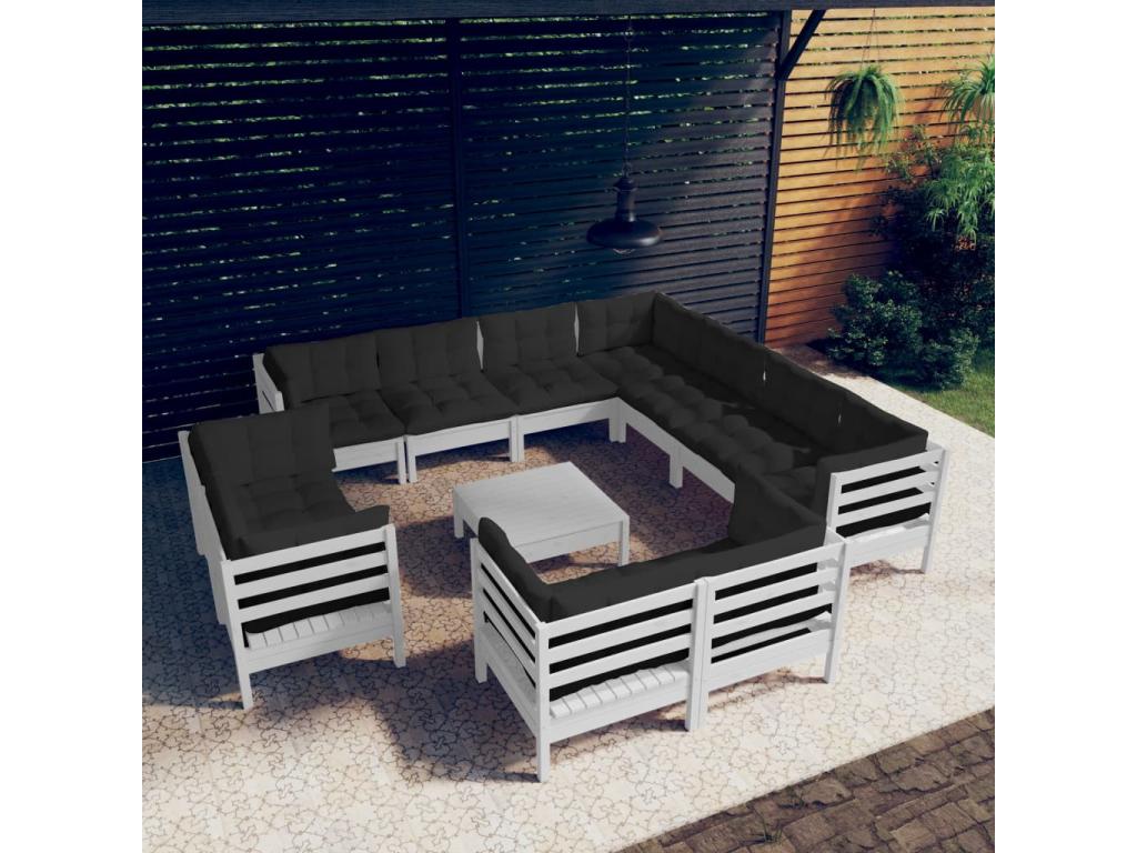 Salon de jardin 12 pcs avec coussins Blanc Bois de pin solide 5 45040MLTZ