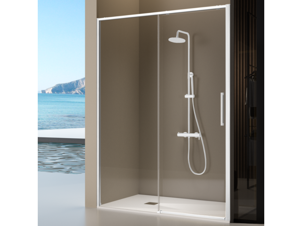 Paroi de douche fixe porte coulissante Calmetop blanc mat 133-135.6 cm 67069ZNQY