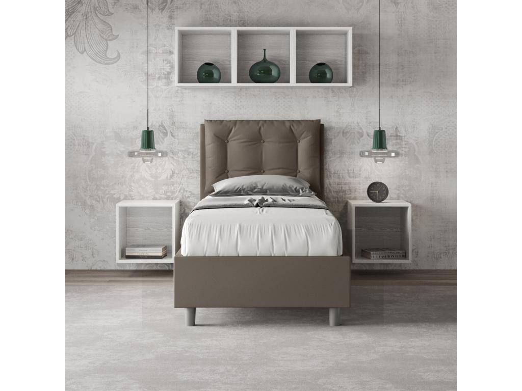 Lit design 80x190 avec tête de lit coussin matelassé simili cuir marron Andry- 09492XJRI