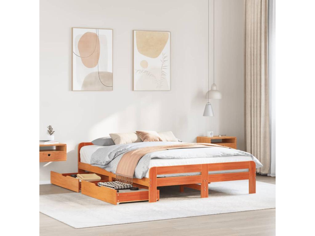 Cadre de lit sans matelas cire marron 140x200cm bois pin massif 06253QVAB
