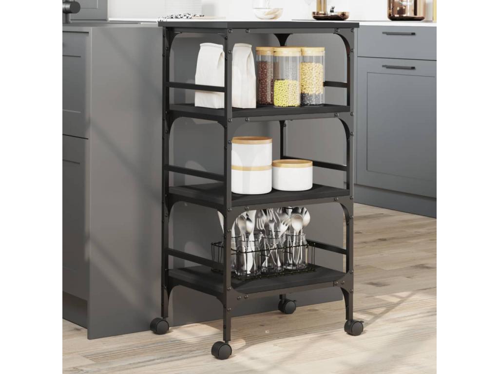 Chariot de cuisine noir 45x35x89.5 cm bois d'ingénierie 06856ERLT