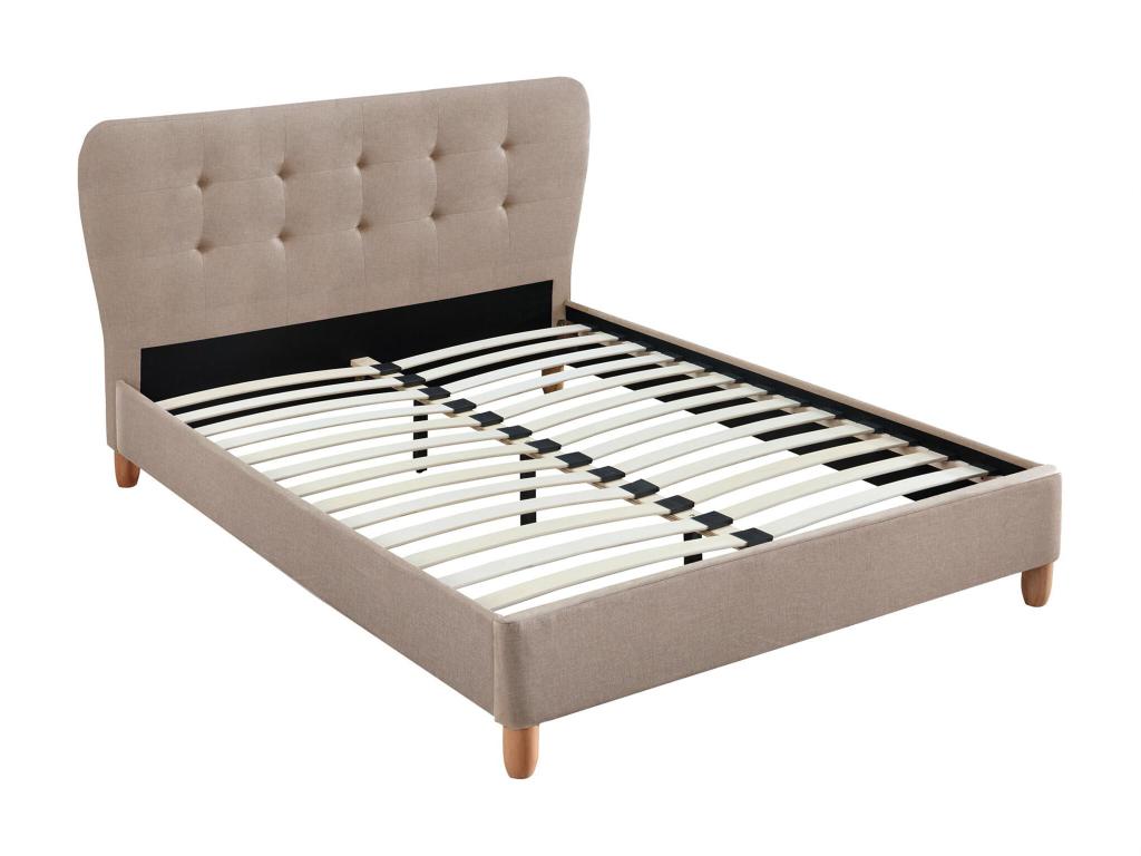 Lit 140x190 cm avec tête de lit capitonnée - Tissu - Beige - Calmetop 48425KROZ