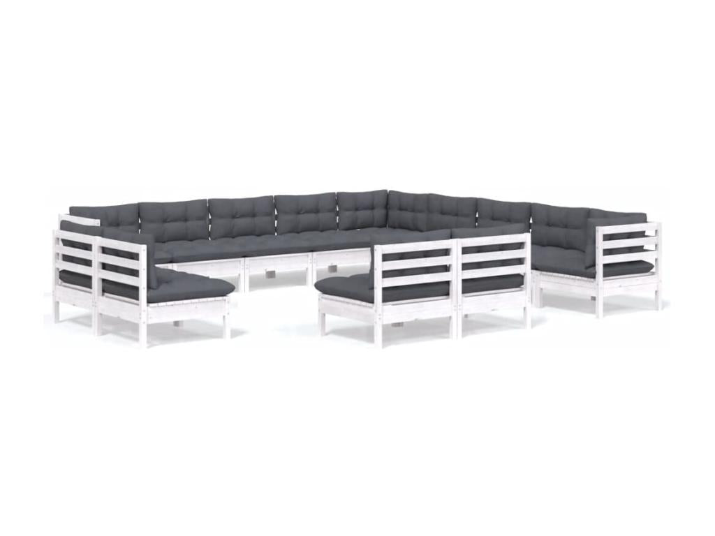 Salon de jardin 13 pcs avec coussins blanc bois de pin solide 42660XKDE