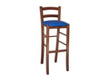 Tabouret en bois de noyer foncé avec dossier h 80 cm assise simili cuir bleu 32351AQTH