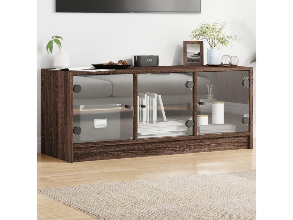Meuble TV avec portes en verre chêne marron 102x37x42 cm 70107QYJU