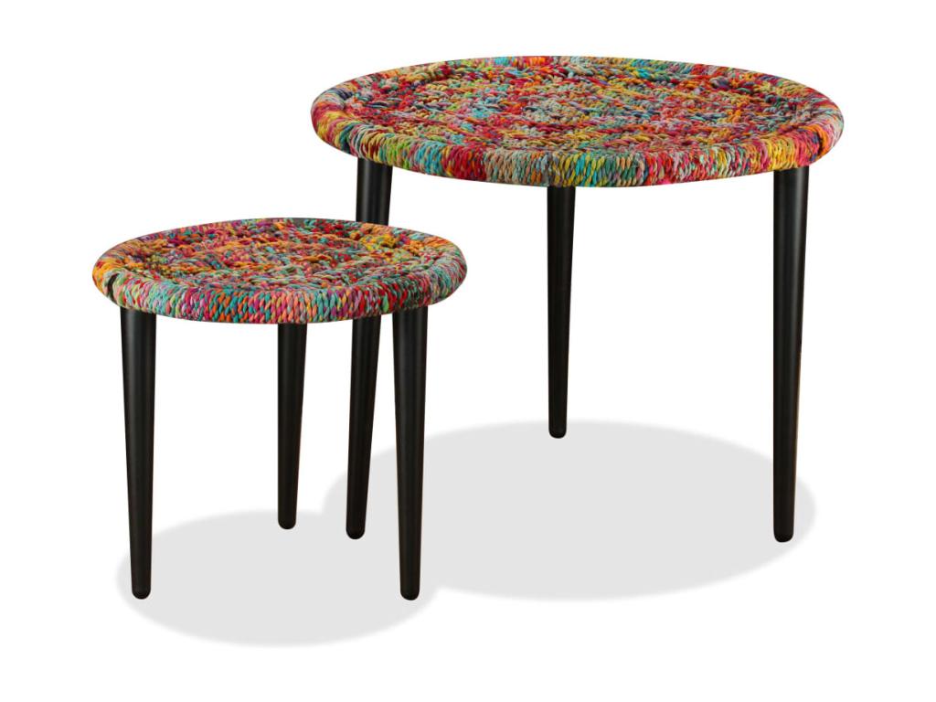 Table basse 2 pcs Détails tissés Calmetop Multicolore 75988EDRW