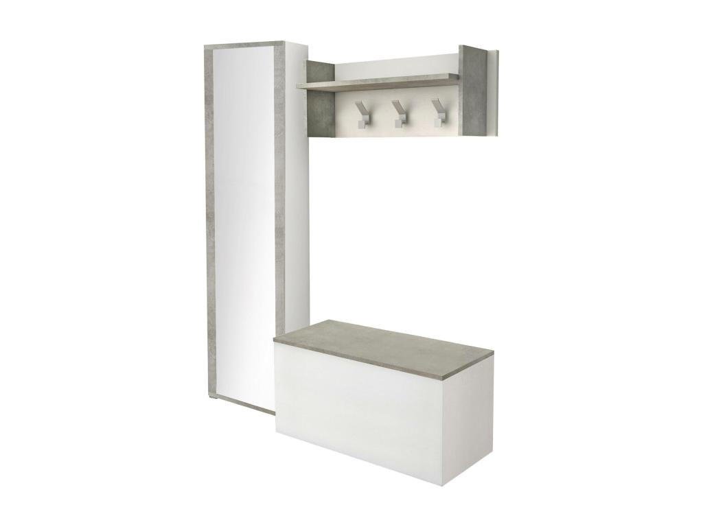 Meuble d'entrée Calmetop Entrée moderne avec portemanteau Meuble avec étagère à chaussures Meuble avec miroir 50x32h182 cm Blanc et Ciment 74873MPYH