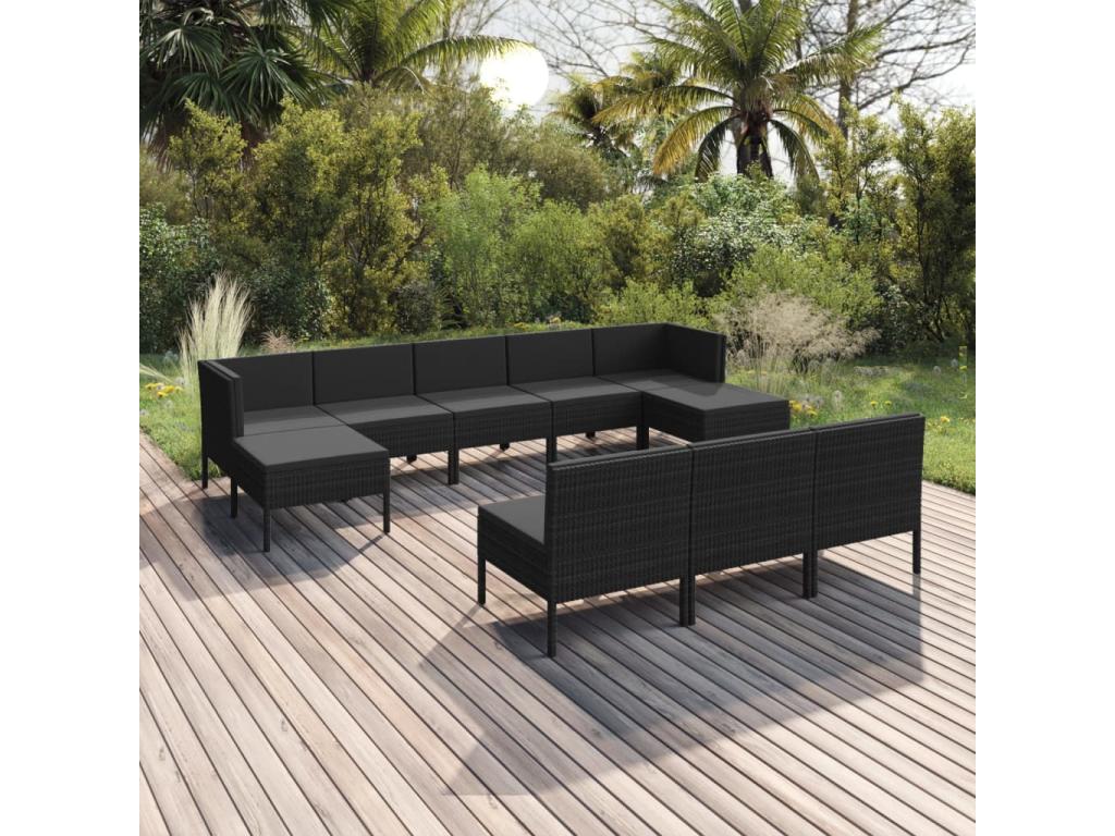 Salon de jardin 10 pcs avec coussins Résine tressée Noir 68839OSBW