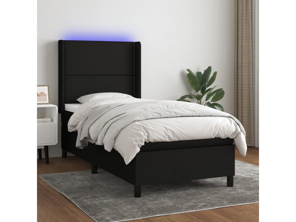 Sommier tapissier avec matelas et LED Noir 90x190 cm Tissu 93758LYUO