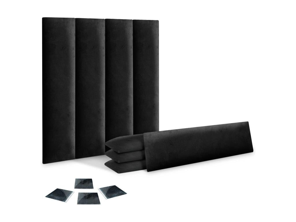 Calmetop Lot de 8 Panneau Rembourré en Velours Côtelé Premium Autocollant Acoustique Absorbant Protection Chocs Tête de Lit Noir 60x30 cm x 8 42879HFFH
