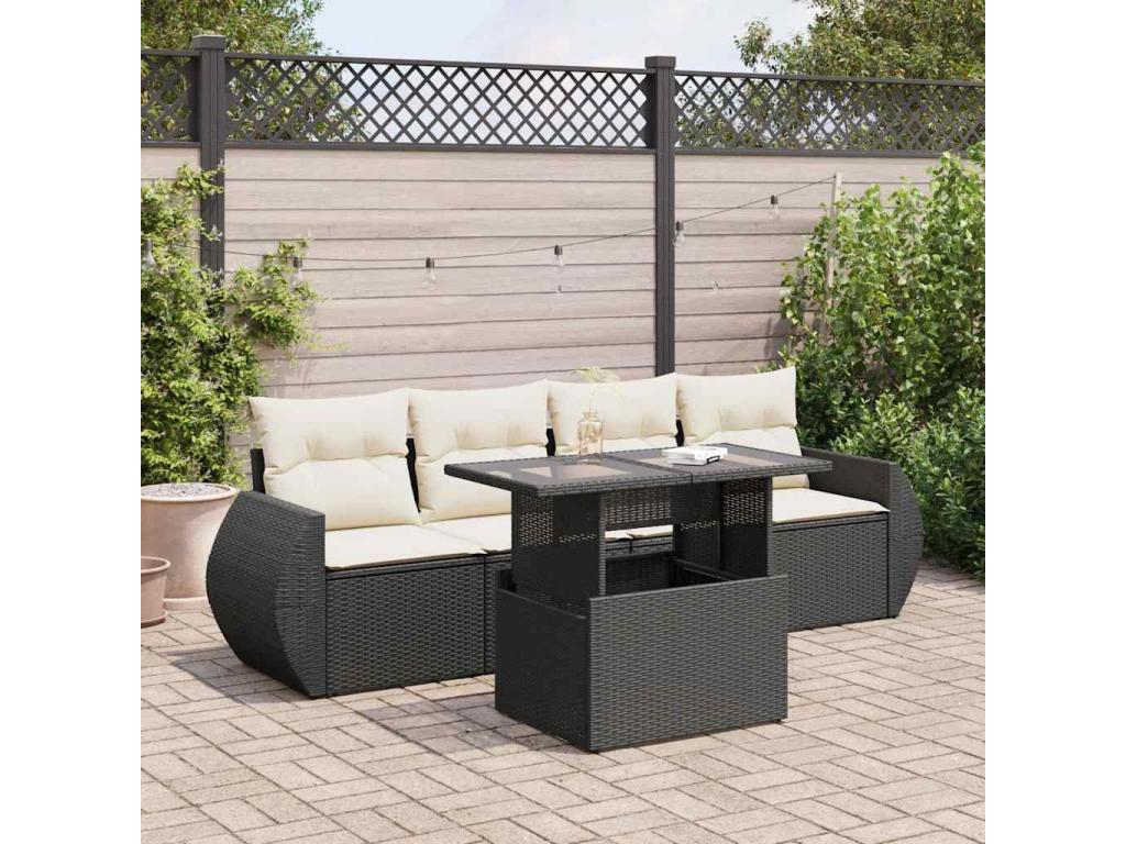 Salon de jardin 5 pcs avec coussins noir résine tressée 82063JAGM