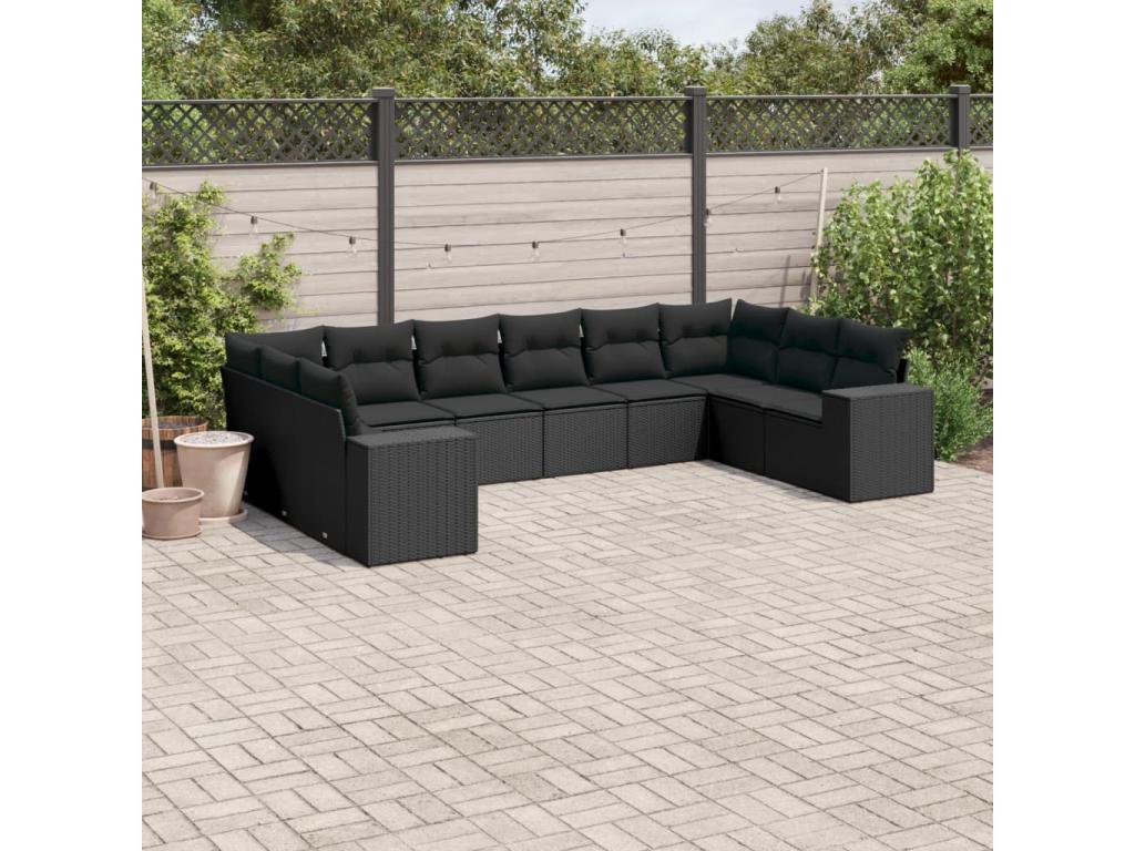 Salon de jardin 10 pcs avec coussins noir résine tressée 56301UABJ