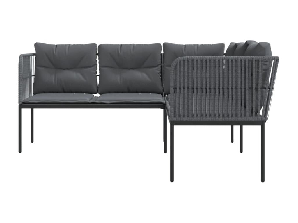 Canapé de jardin avec coussins forme de L noir acier textile 58181VKAW