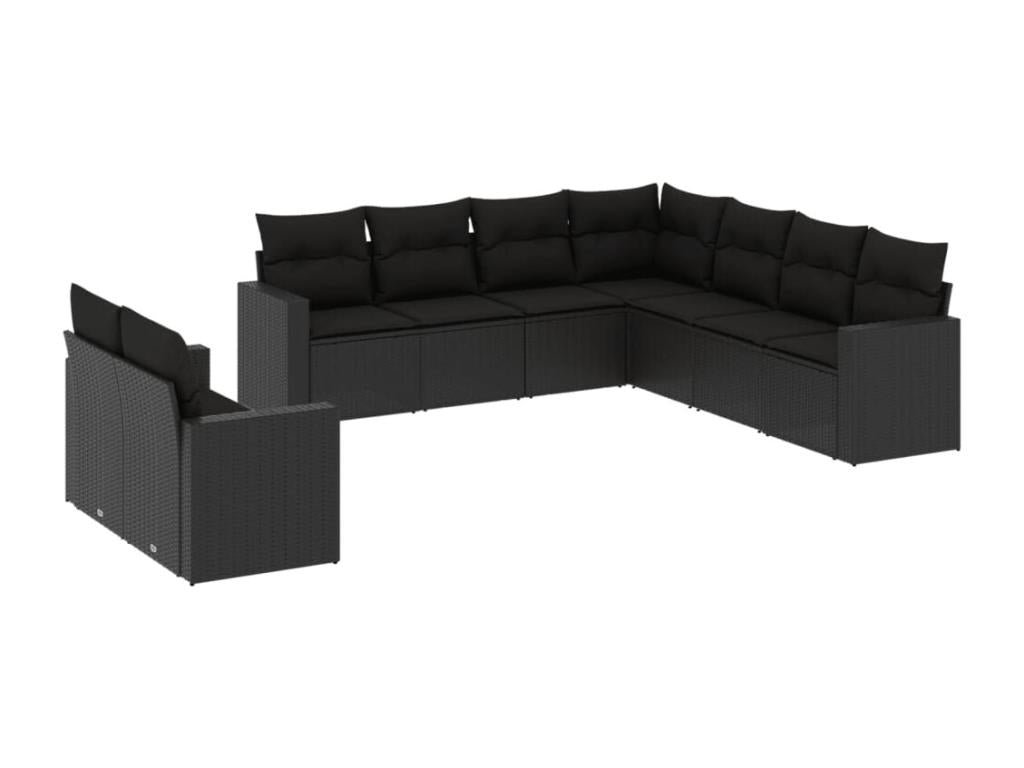 Salon de jardin 9 pièces avec coussins noir résine tressée 55481SFFJ