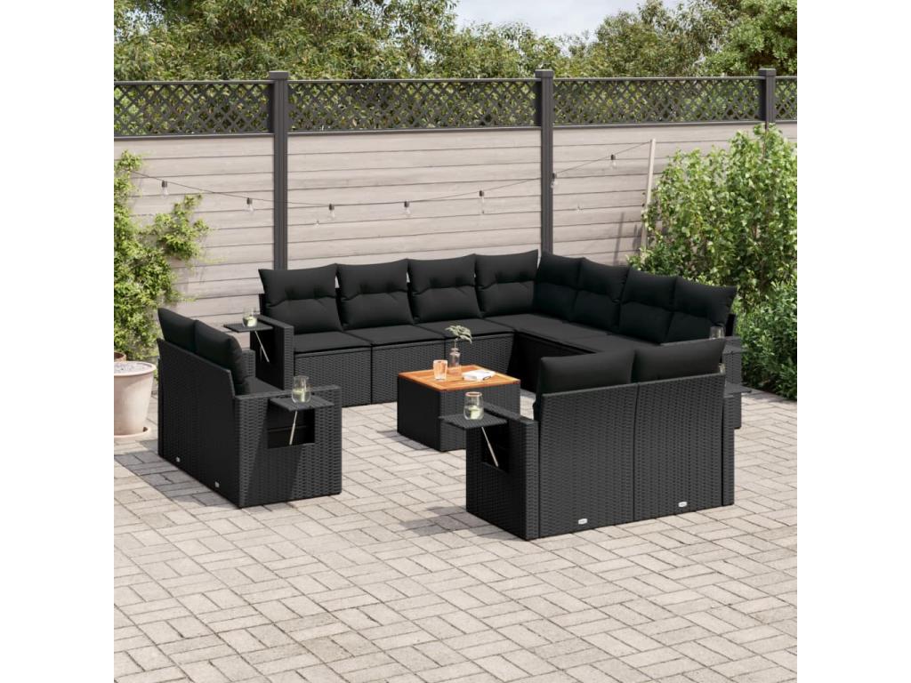 Salon de jardin 12 pcs avec coussins noir résine tressée 06477SKMT