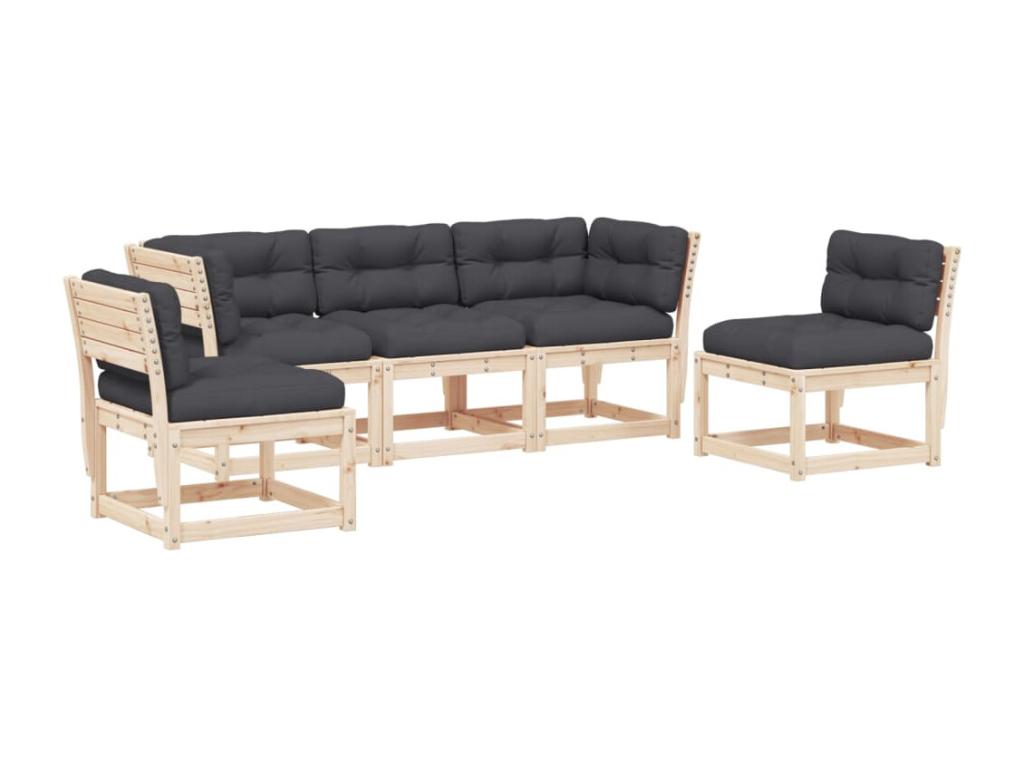 Salon de jardin 5 pcs avec coussins bois de pin massif 94850SKHC