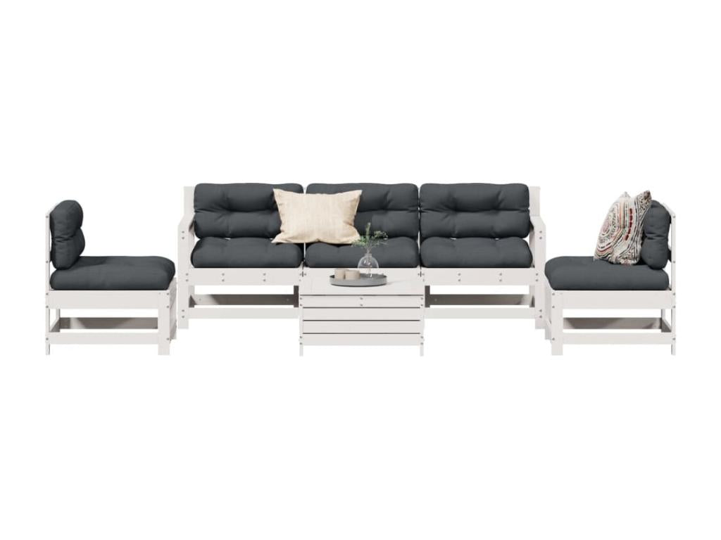 Salon de jardin avec coussins 6 pièces blanc bois de pin massif 69114SBQU