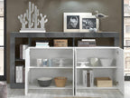 Buffet Nidchicshop - 4 portes et 4 niches - Blanc laqué et béton 93298ALGC