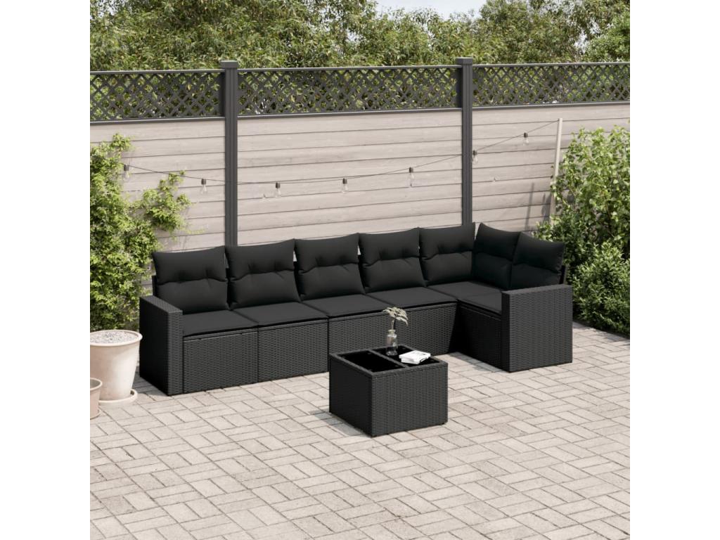 Salon de jardin 7 pcs avec coussins noir résine tressée 42539LOTP