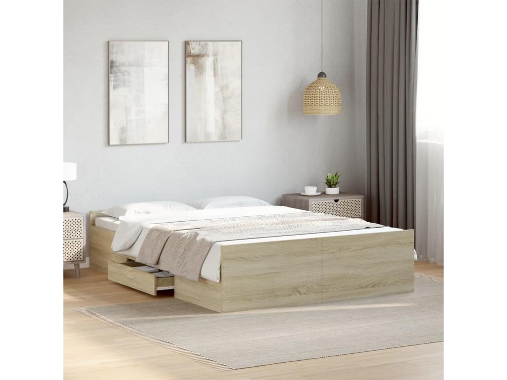Cadre de lit avec tiroirs sans matelas chêne Nidchicshop 135x190 cm 15395YOBW