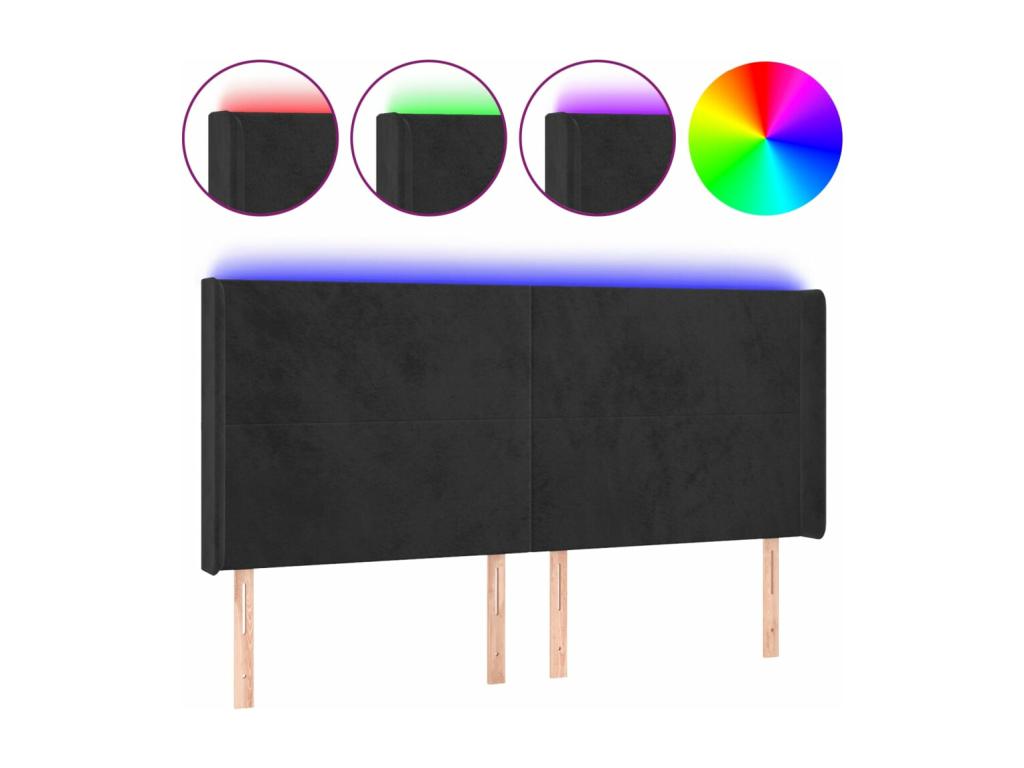 Tête de lit à LED Noir 163x16x118/128 cm Velours 61196DZSD