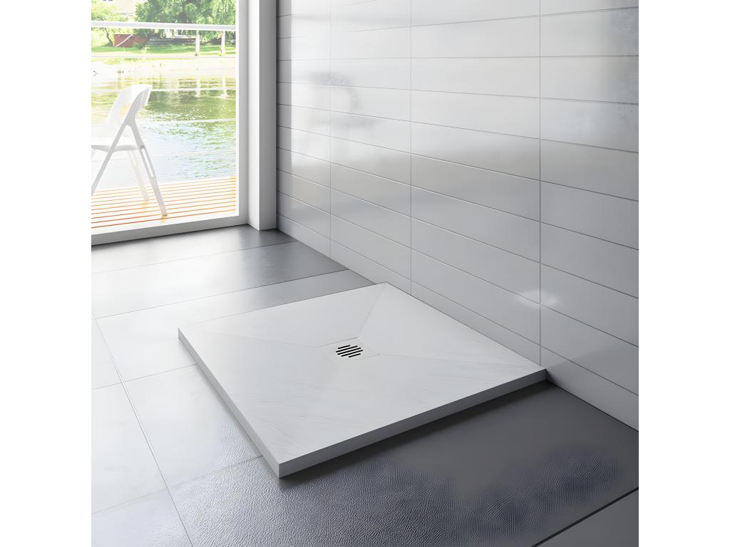 Récepteur de douche 80x80cm avec une grille en ABS bac à douche carré Extra-plat blanc anti-dérapant 71242BRZW
