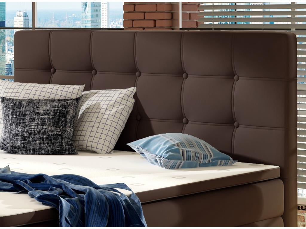 Lit boxspring simili cuir marron avec matelas et surmatelas Kavin-140x200 28380ICVN