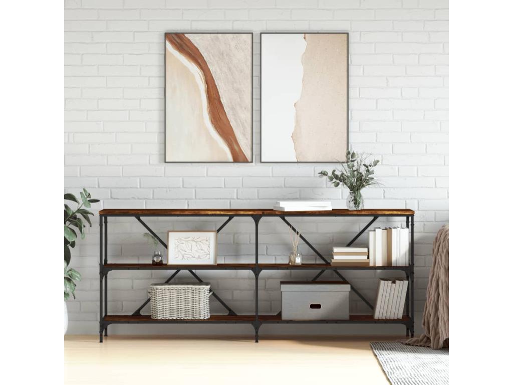 Table console chêne fumé 180x30x75 cm bois d'ingénierie et fer 90447IDAZ