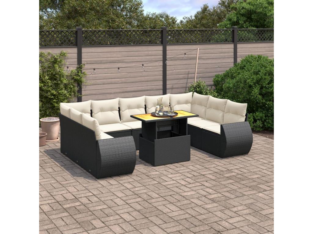 Salon de jardin 10 pièces avec coussins noir résine tressée 73081FXAZ