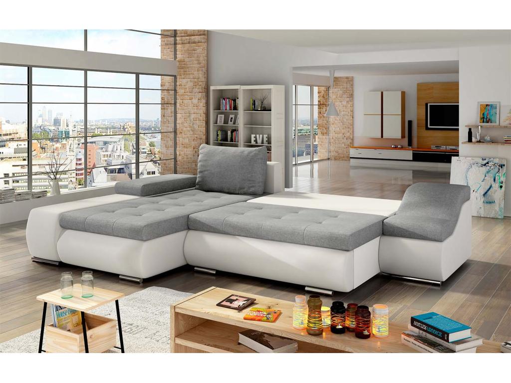 Canapé d'angle gauche convertible Nidchicshop Gris et Blanc 68185VVEO