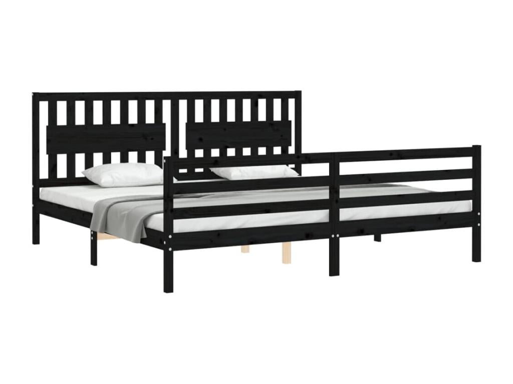 Cadre de lit avec tête de lit noir 200x200 bois massif 20458HMQL