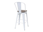 Tabouret Nidchicshop-A73 avec siège en bois et dossier métal style industriel - blanc 09797TEZL