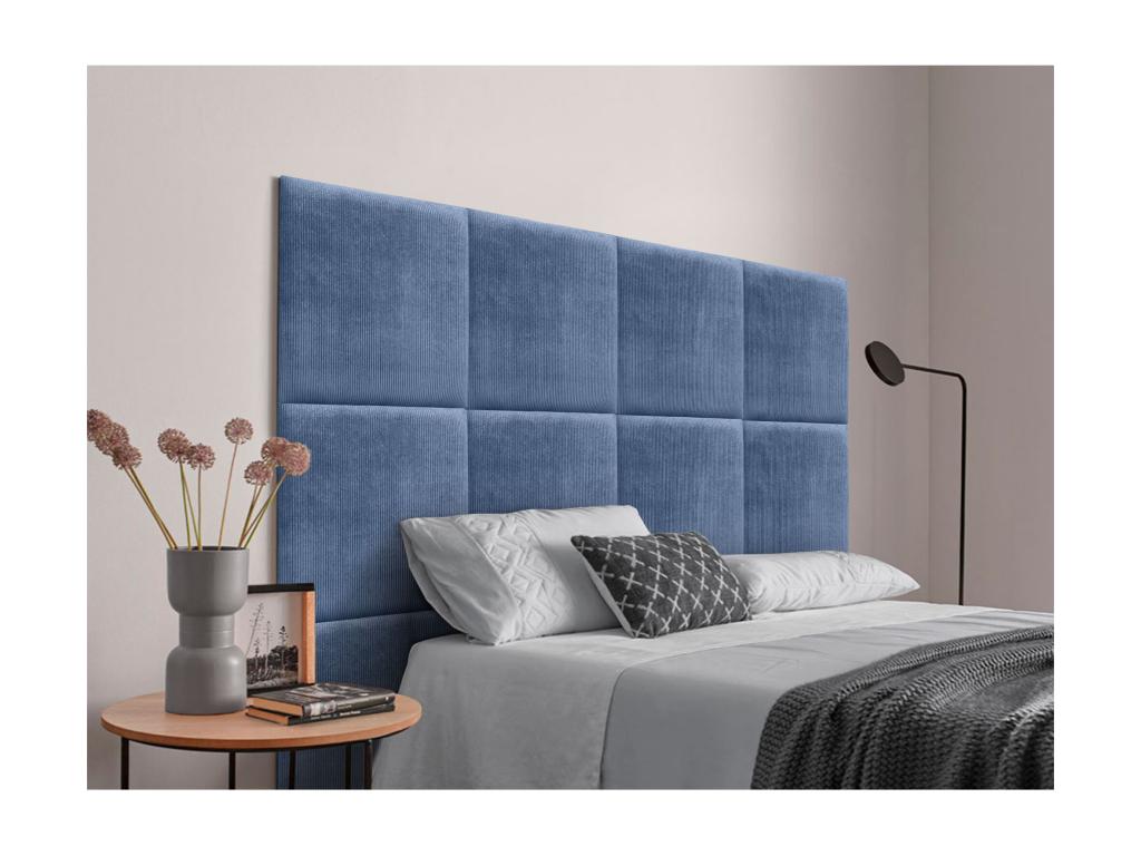 Bohometop Tête de lit rembourrée en velours tricoté de qualité Bohometop inférieure composée de panneaux autocollants interchangeables bleu 200 cm 53615UMAV