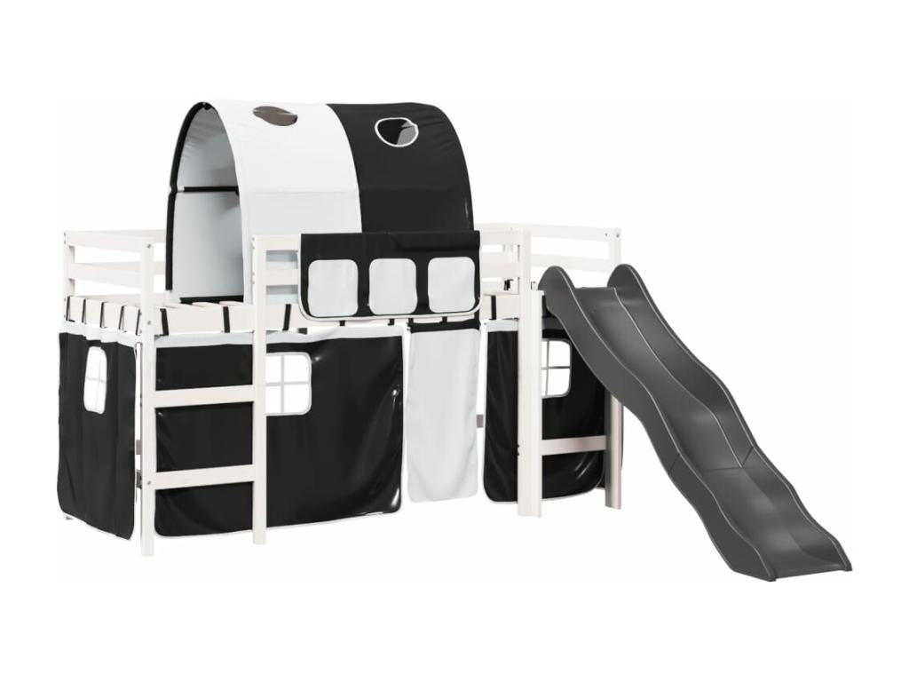 Lit mezzanine enfants et tunnel blanc/noir 90x200 cm pin massif 52177ZMFR