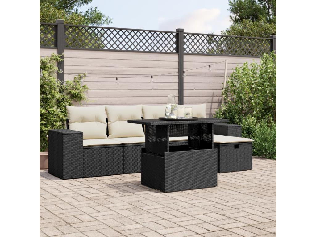 Salon de jardin 6 pcs avec coussins noir résine tressée 78195NITP