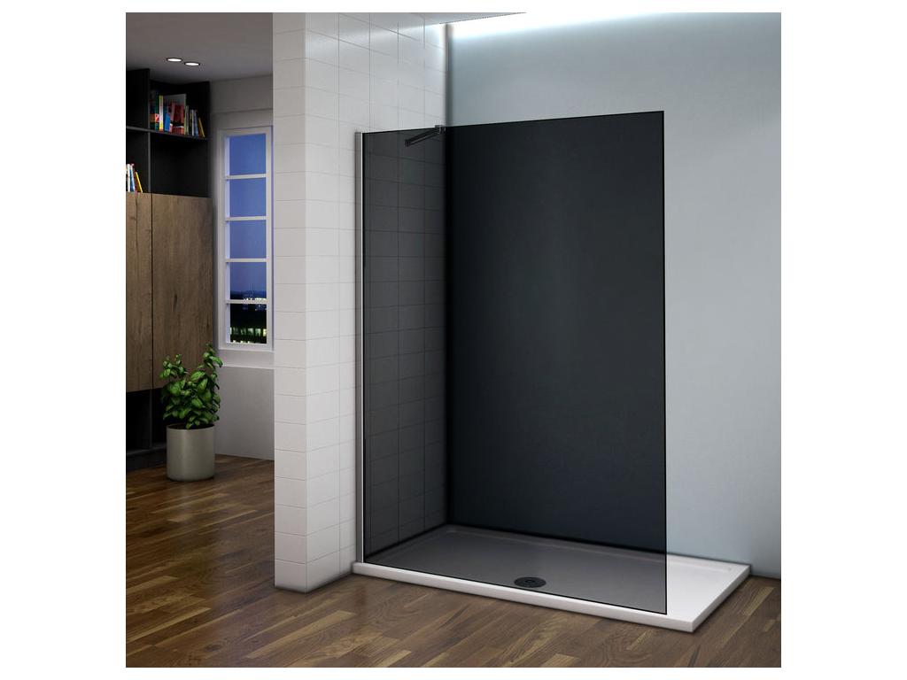 Paroi de douche grise 120x200cm à l'italienne avec barre de fixation 73-120cm en carré en 8mm verre trempé anticalcaire 73833YTQA