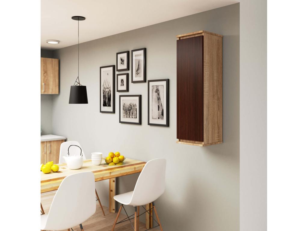 Vitrine armoire Nidchicshop L30 Chêne Nidchicshop 30 cm 1 porte façade Wengé 3 étagères 30x30x99 cm 67897LYRY