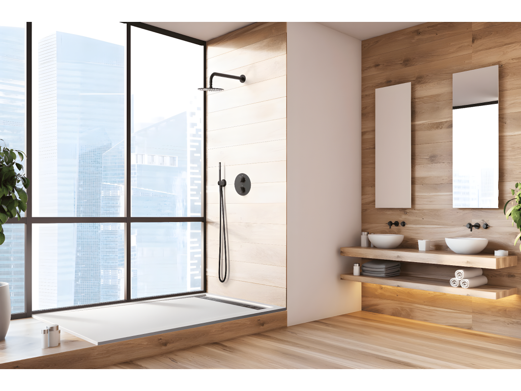 Receveur de douche 80x190 cm avec grille latérale Nidchicshop gris Nidchicshop 7037 en résine synthétique et poudre de marbre avec drain 94049HVVP